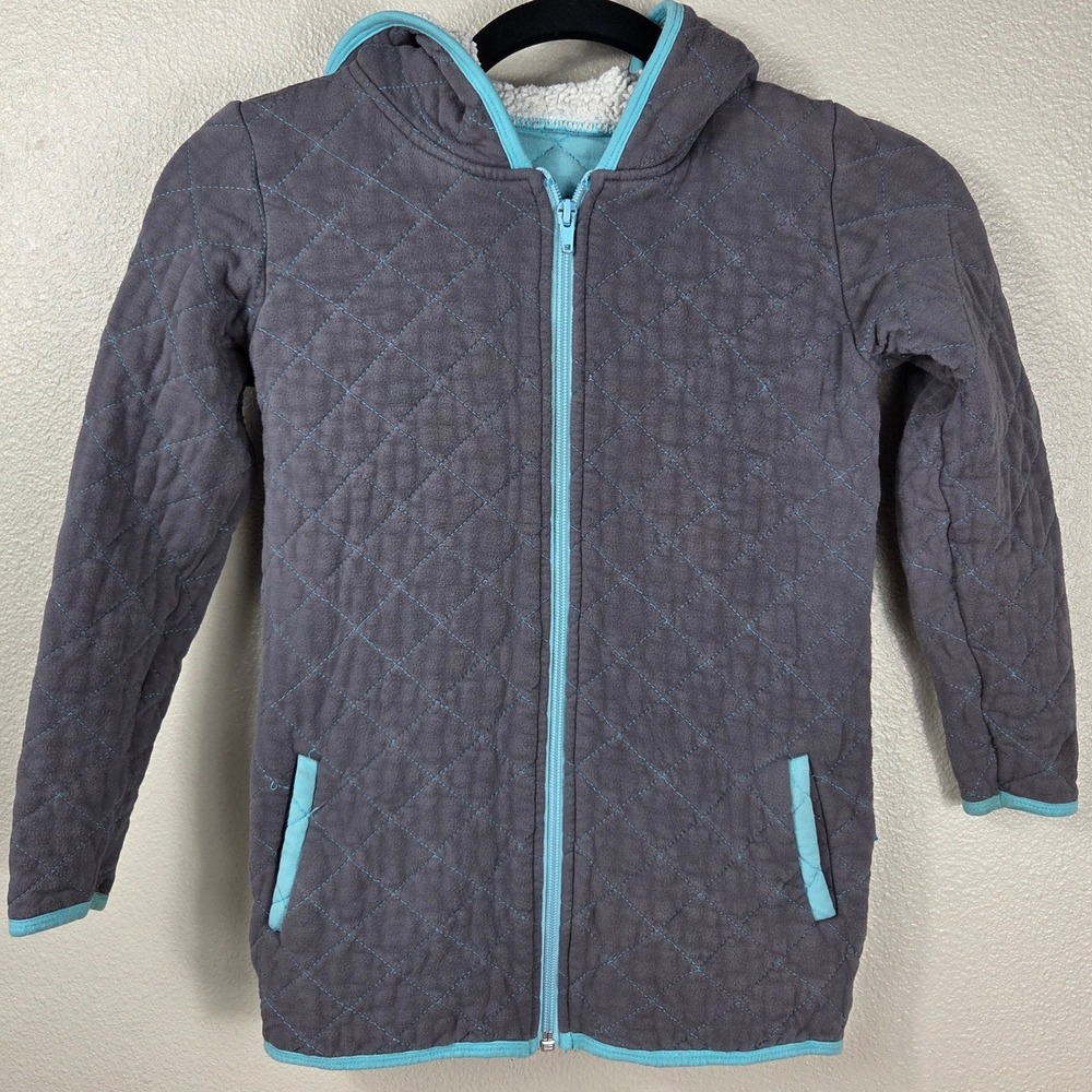 Kickee Pants Quilted Hooded Jacket Kids Size 8 Gray Blue Bamboo Sherpa Zip